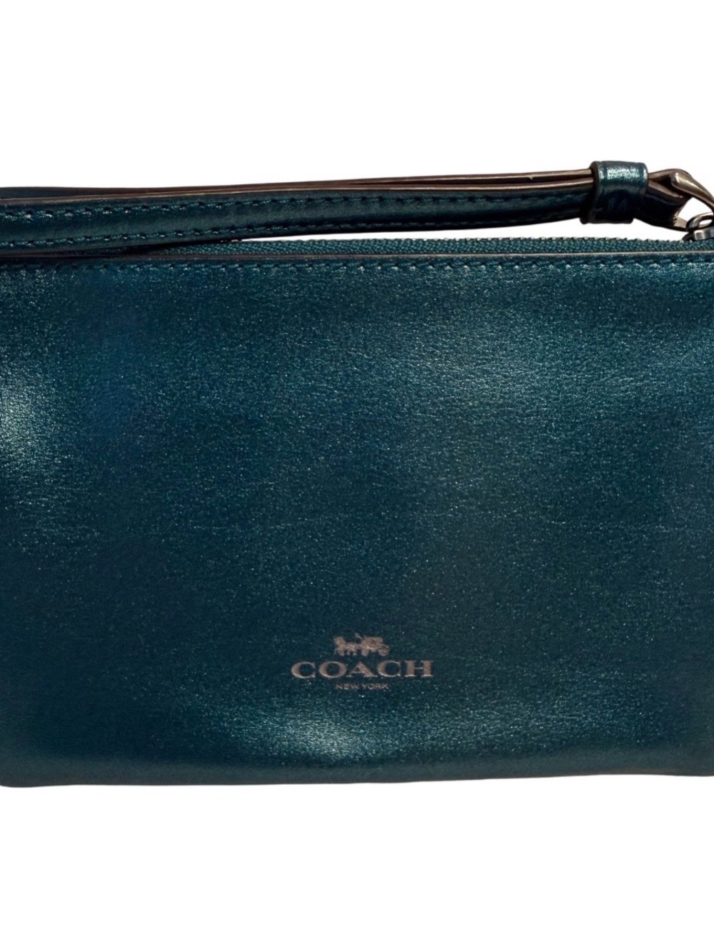 Coach sparrow bird teal metallic limited edition rare corner zip wristlet - Picture 2 of 6